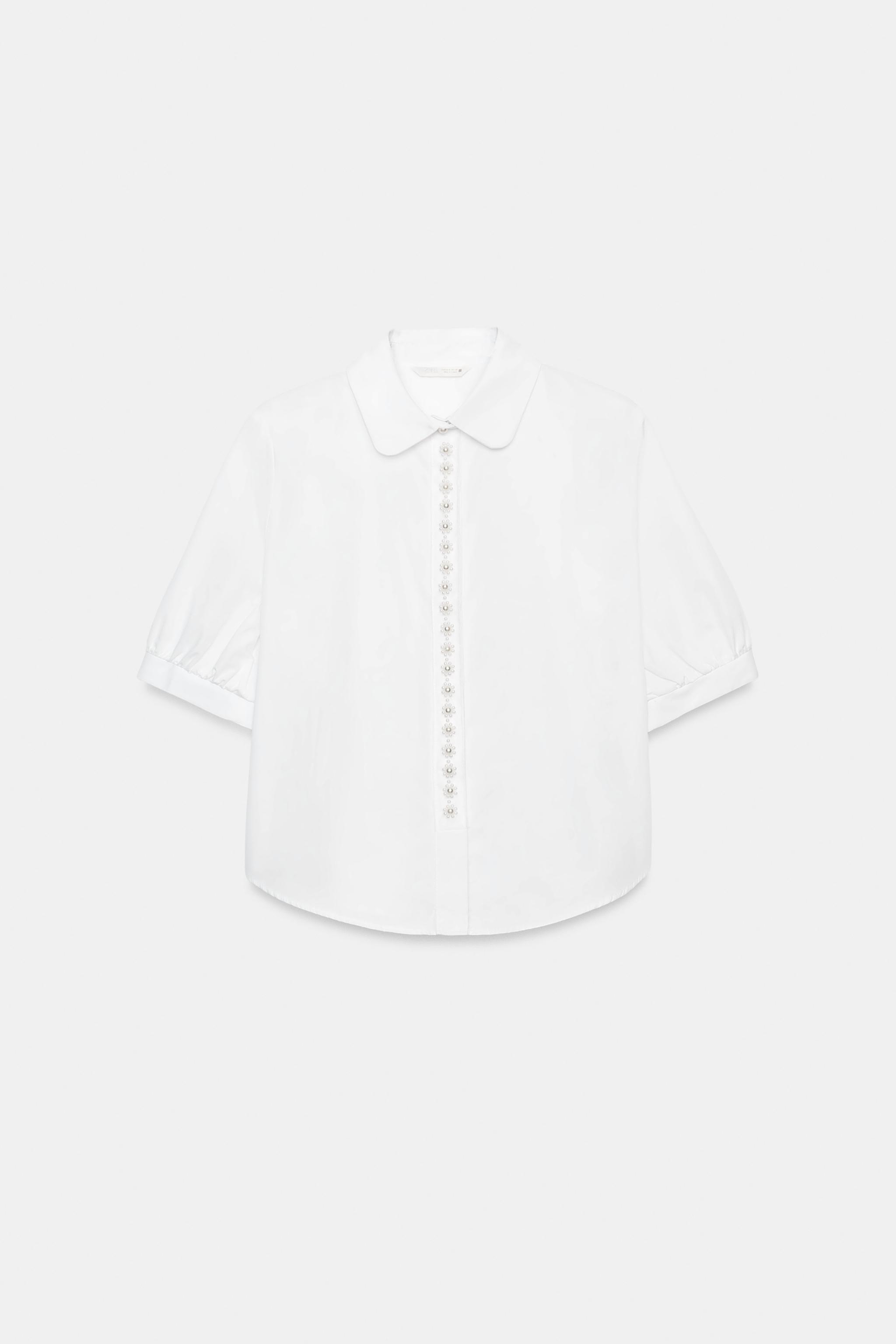 CHEMISE EN POPELINE À PERLES